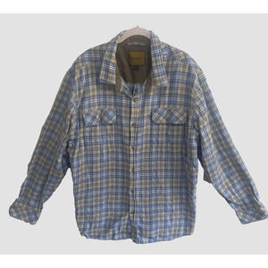 Venado Mens 3XL Flannel Shirt‎ Buffalo Plaid Corduroy Flip Cuff Blue Tan